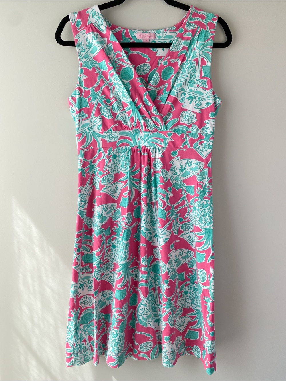 Lilly Pulitzer Womens Sun Dress M Pink Teal Beach Sleeveless Tropical Pineapple